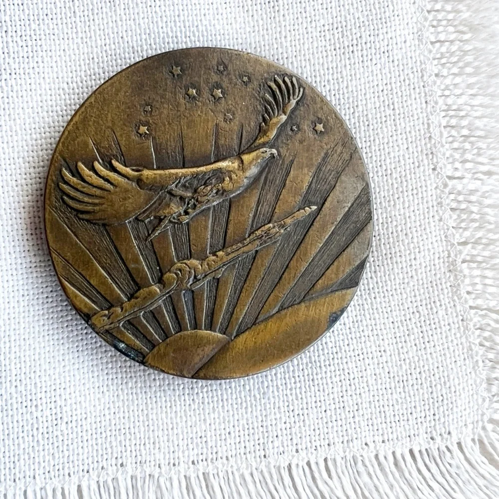 VINTAGE Eagle Sun Stars Brass Unisex Belt Buckle Charles Lindbergh Aviation USA